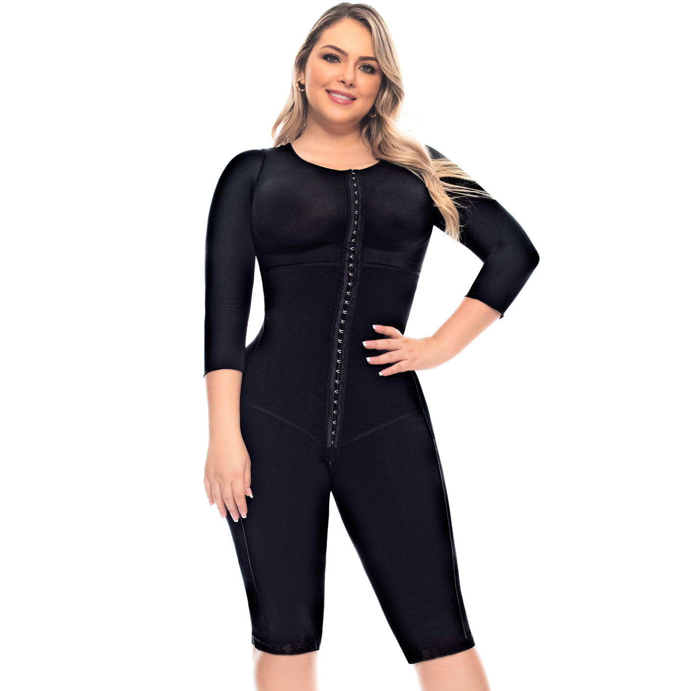 Full Body Knee-Length Fajas Colombianas Post-Surgery Compression Garment with Sleeves
