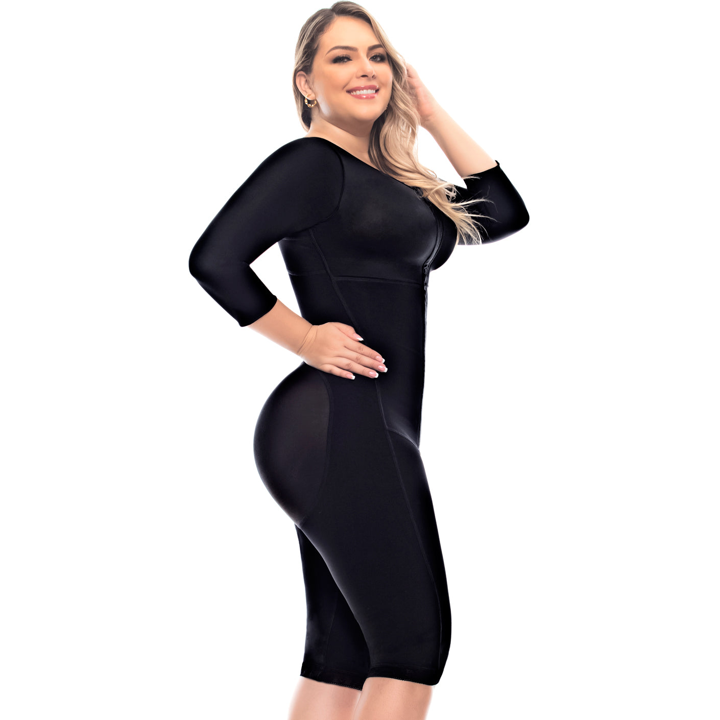 Full Body Knee-Length Fajas Colombianas Post-Surgery Compression Garment with Sleeves