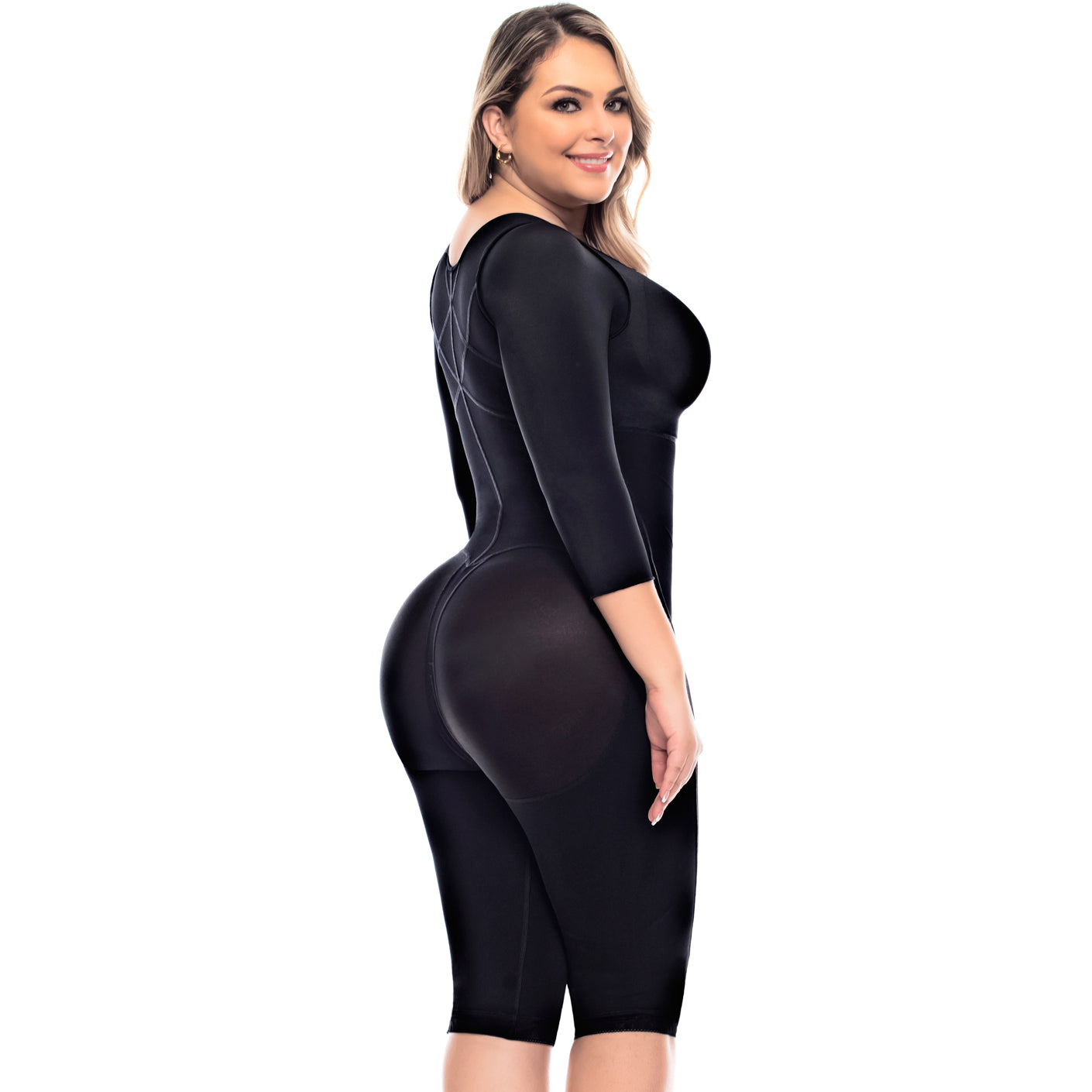 Full Body Knee-Length Fajas Colombianas Post-Surgery Compression Garment with Sleeves