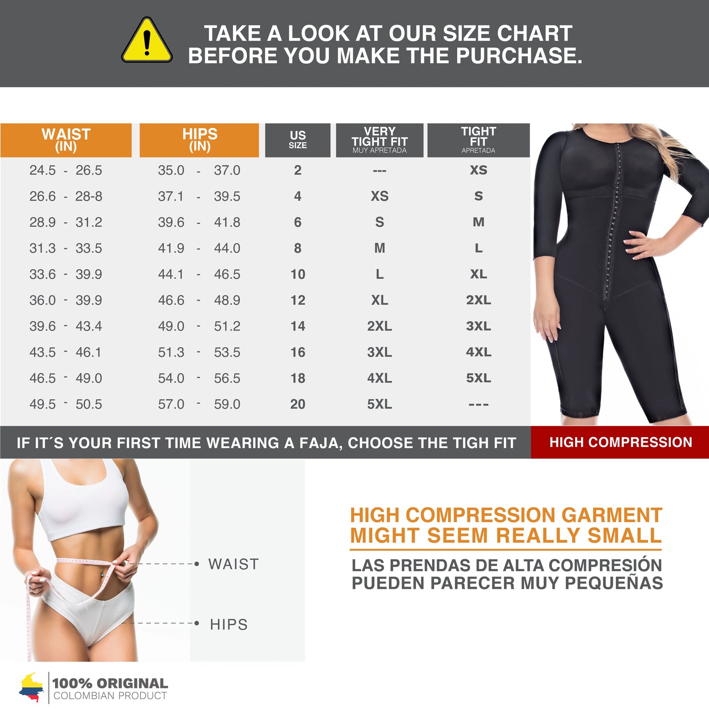 Full Body Knee-Length Fajas Colombianas Post-Surgery Compression Garment with Sleeves