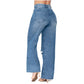 High-Rise Wide-Leg Distressed Denim Jeans – Full Length