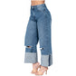 High-Rise Wide-Leg Distressed Denim Jeans – Full Length