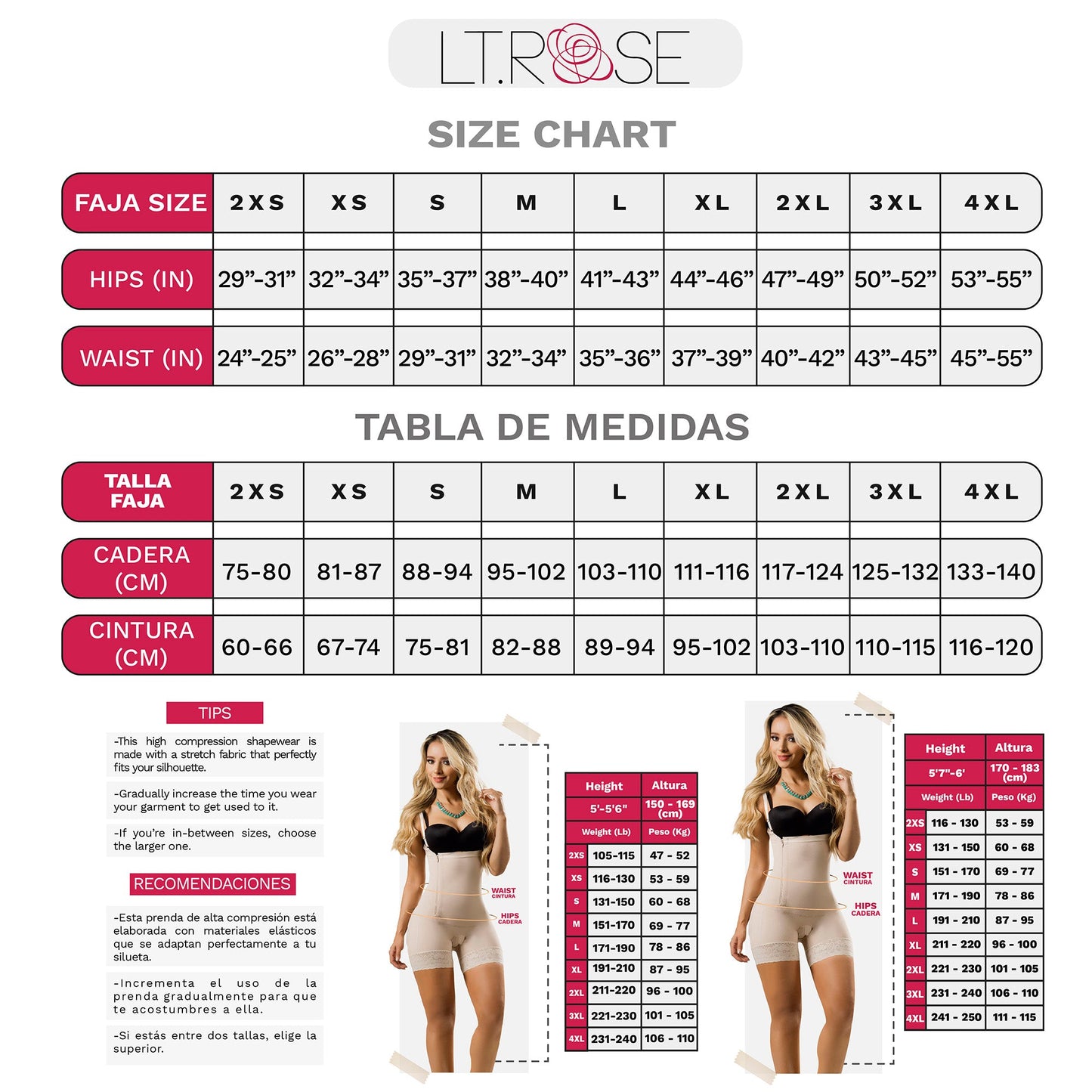 LT. Rose 21996 | High Waist Butt Lifting Shaping Shorts Mid Thigh Shapewar Fupa Control for Women | Daily Use - Pal Negocio