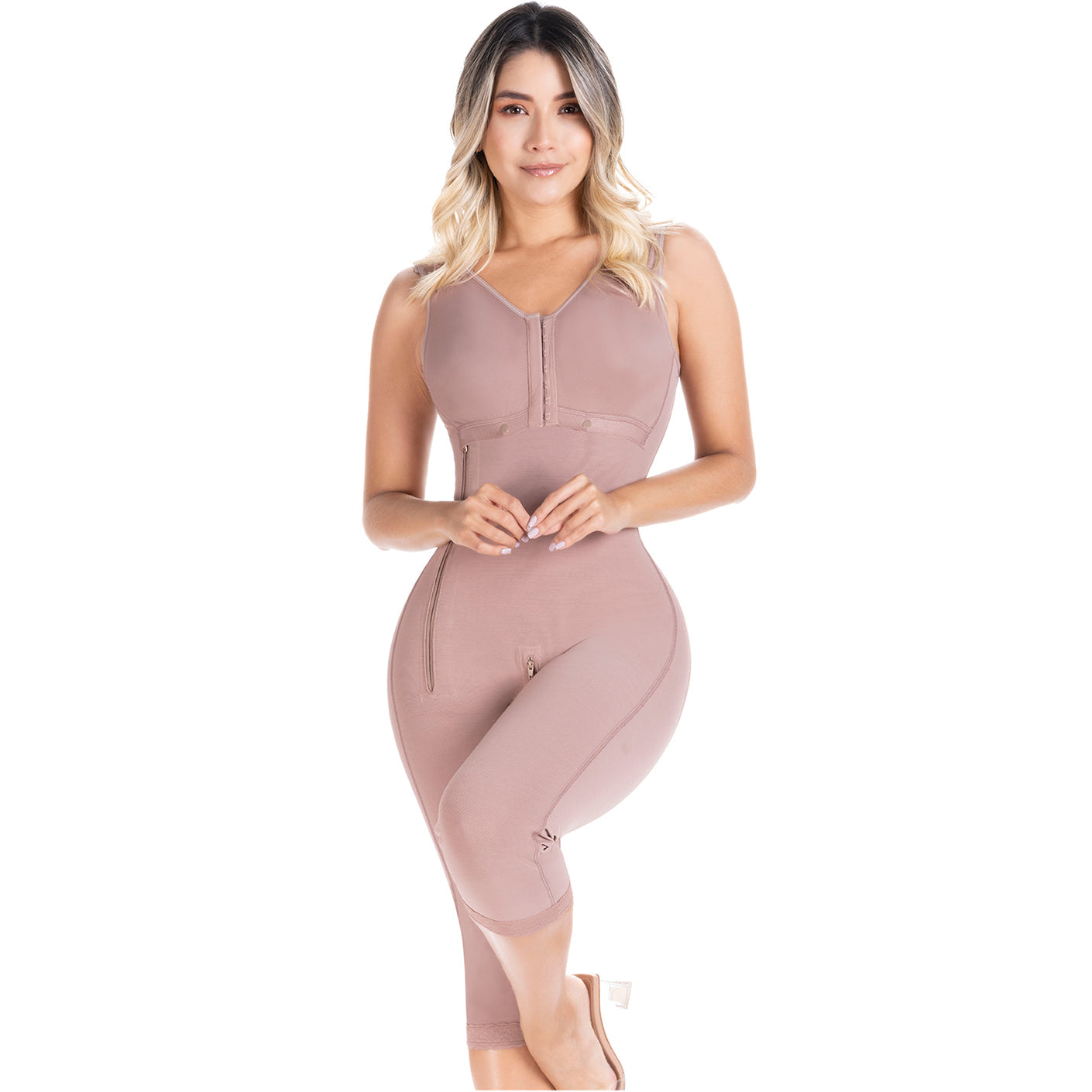 Colombian Shapewear Knee-Length with Built-in Bra & High Back – Post-Surgery & Postpartum Support